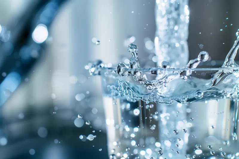 Acqua limpida che schizza in un bicchiere